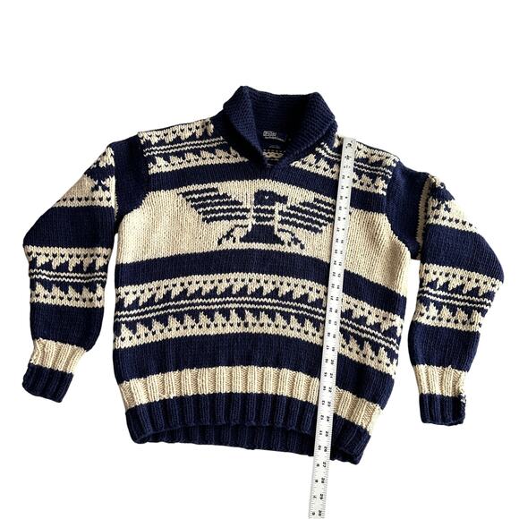 Polo by Ralph Lauren VTG 90s Handknit Wool Thunderbird Cowichan Style Sweater XL - Picture 6 of 10